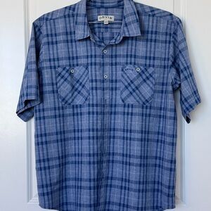 Orvis Blue Plaid Short-Sleeve Button-Down Shirt size XL